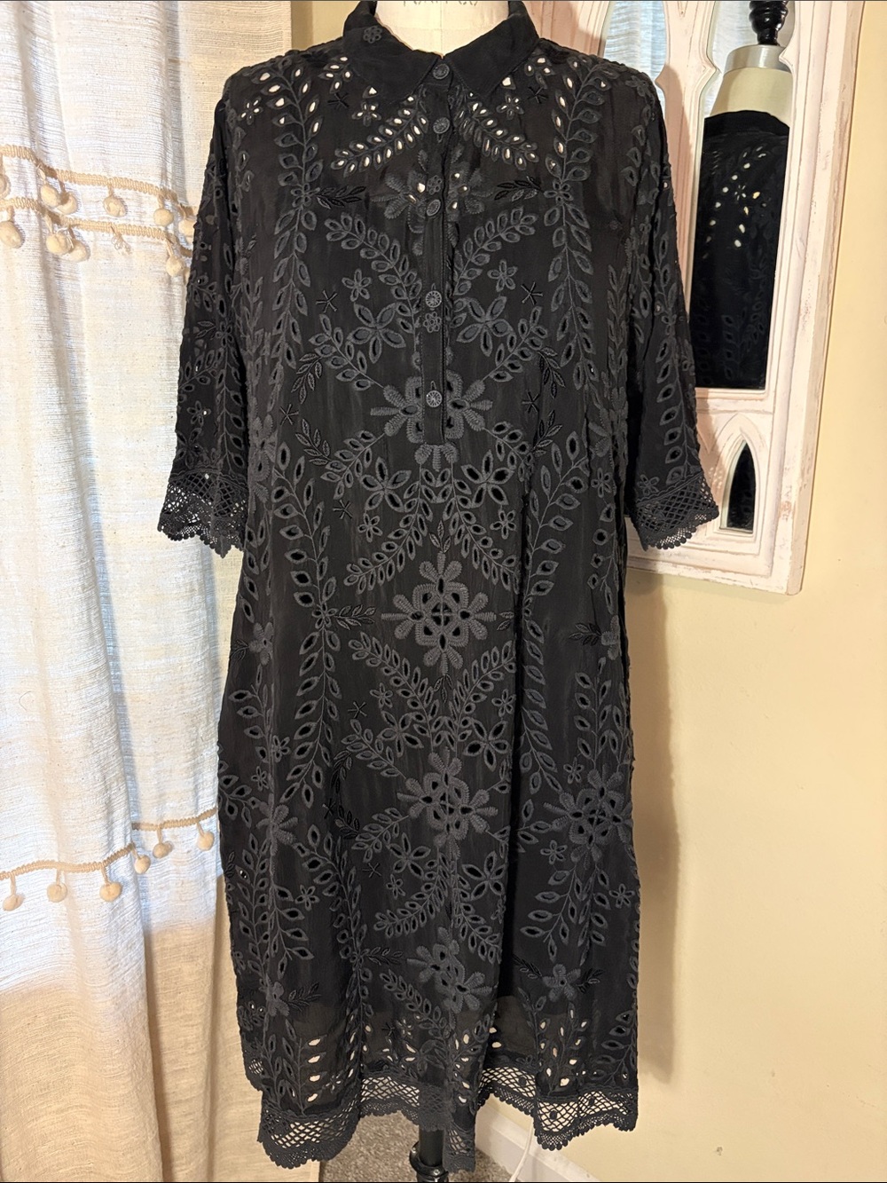Johnny Was Black Eyelet Mini Dress - Picture 2 of 7